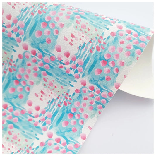 Pink & Aqua Abstract Litchi Leather