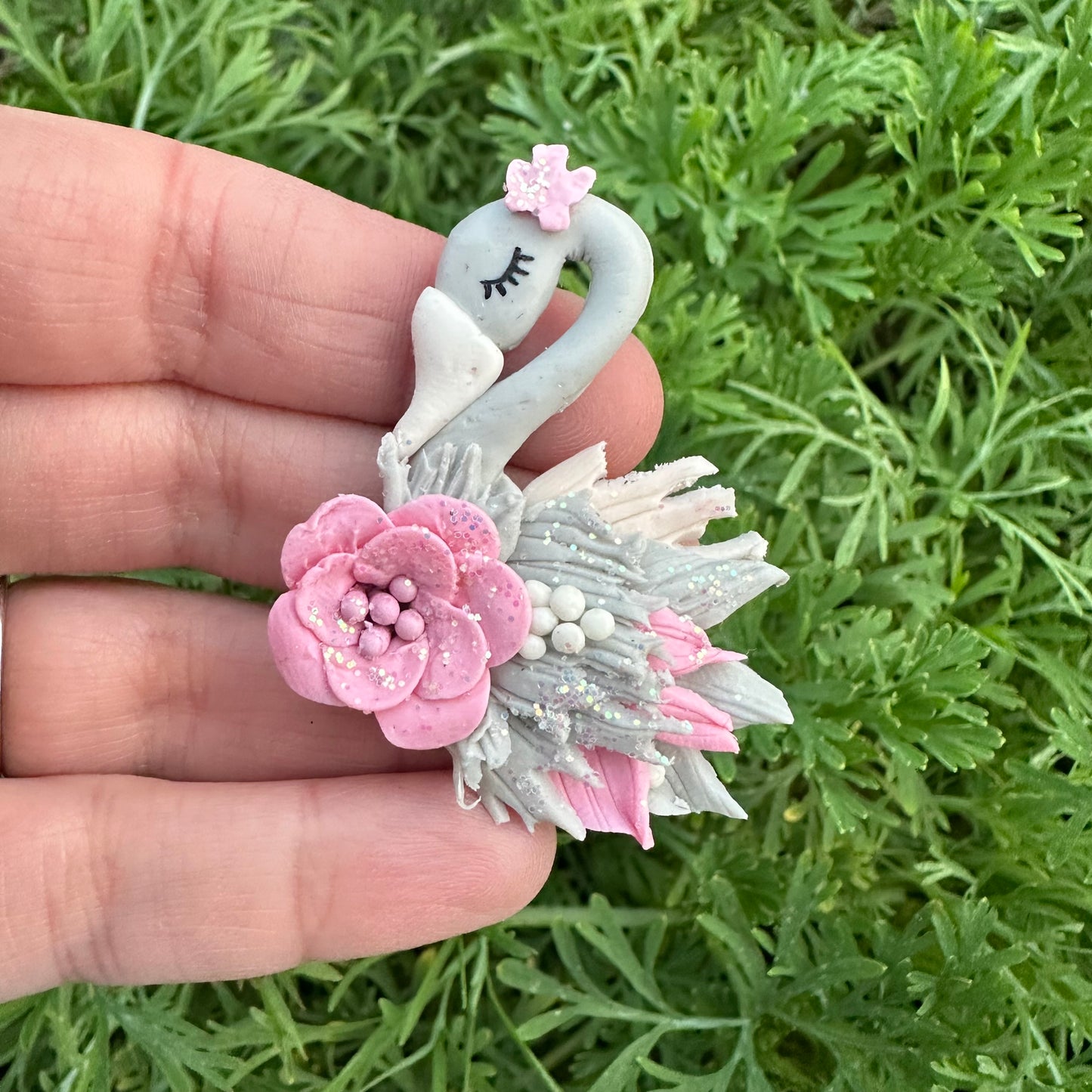 Custom Floral Swan Clay Bow