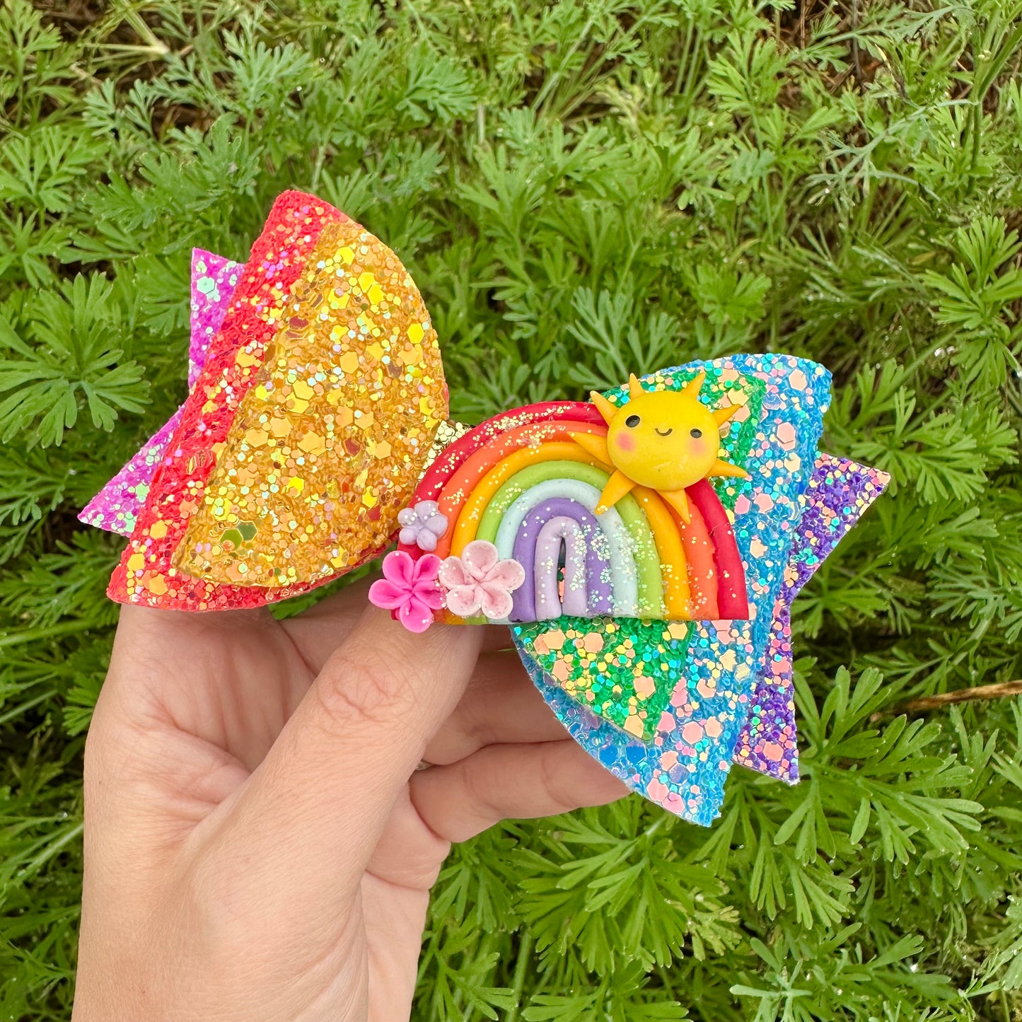 Rainbow Sparkle Large Dolly Clay bow