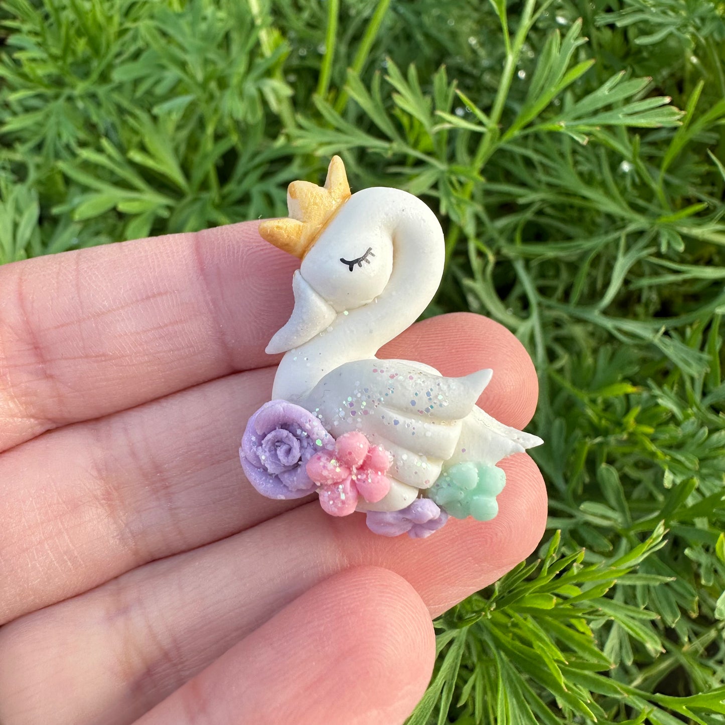Custom Floral Swan Clay Bow