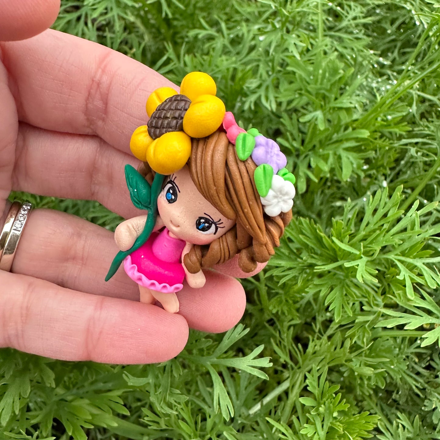 Custom Floral Girl Clay Bow