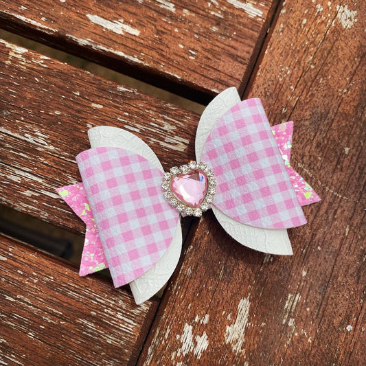 Pink Gingham Embellished Midi Maria bow