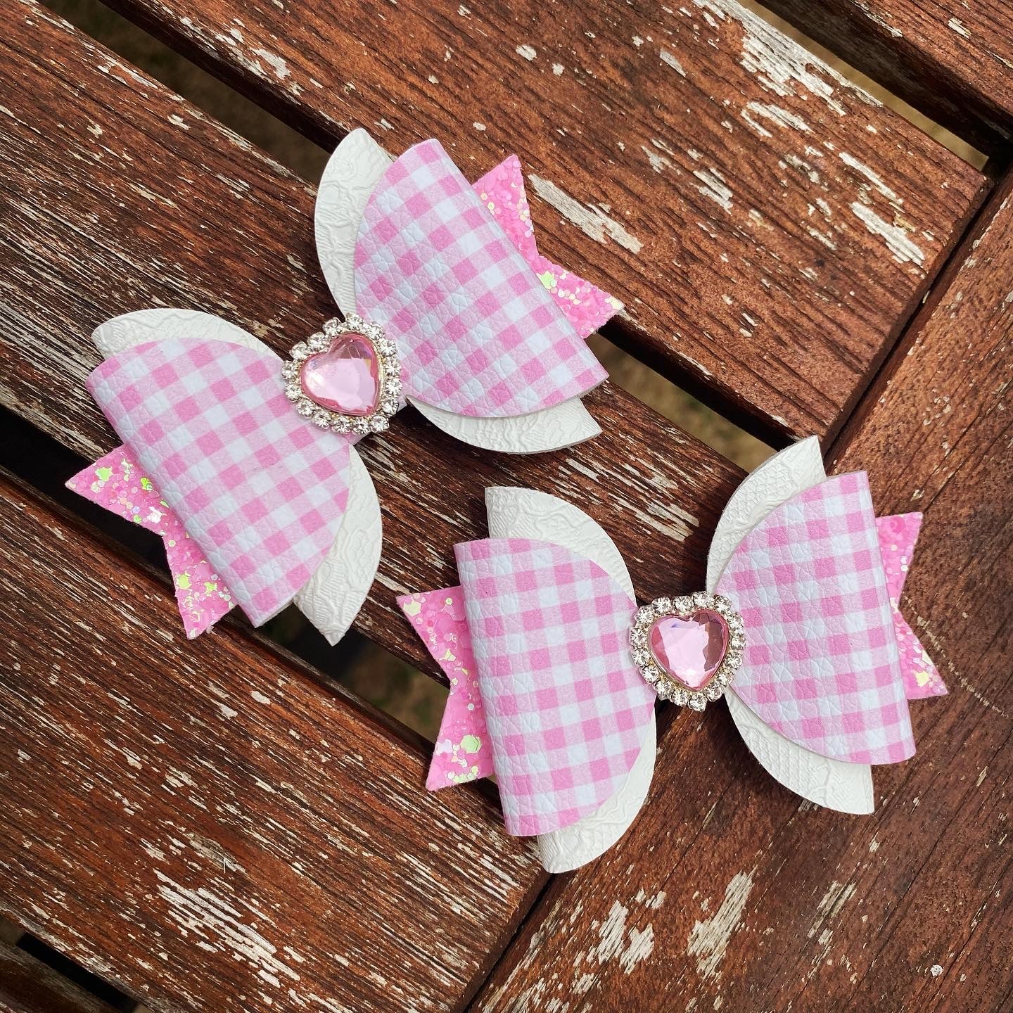 Pink Gingham Embellished Midi Maria bow