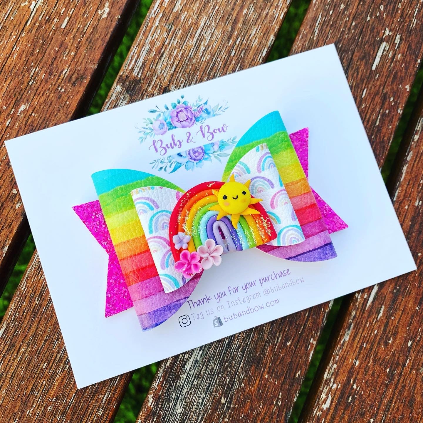 Happy Rainbow Large Dolly Clay bow