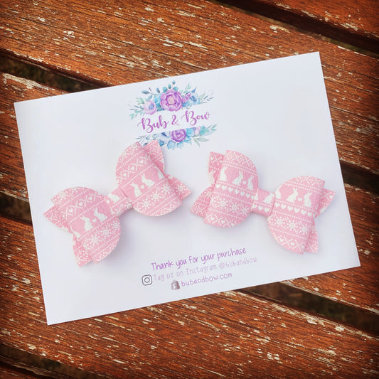 Pink Fair Isle Bunny Mini Beauty bows