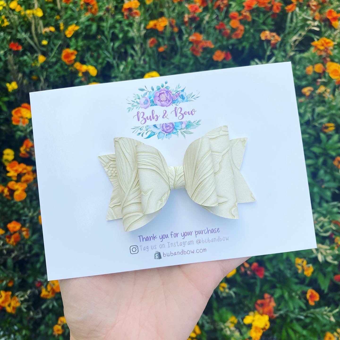 Large Floral Embossed Dolly bow (Antique White)