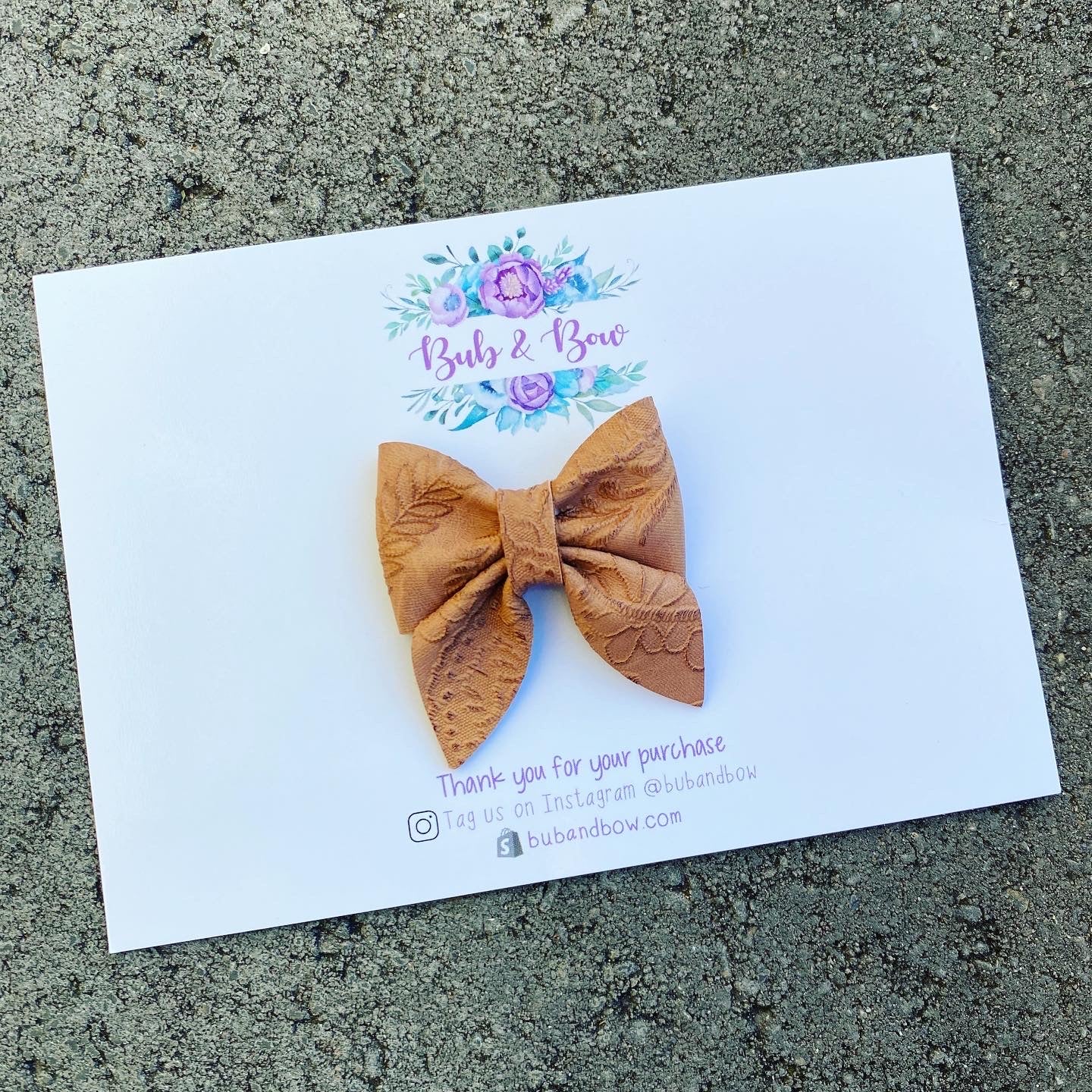 Vintage Floral Embossed Mini Sailor Bow (Saddle Brown)