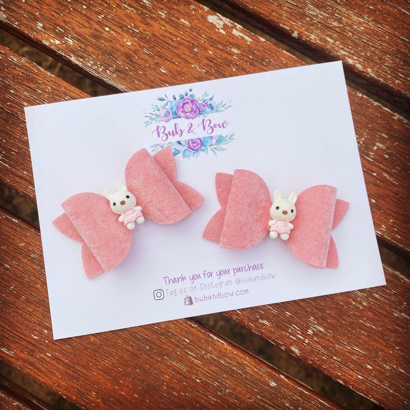 Blush Velvet Bunny Mini Beauty bows (each)