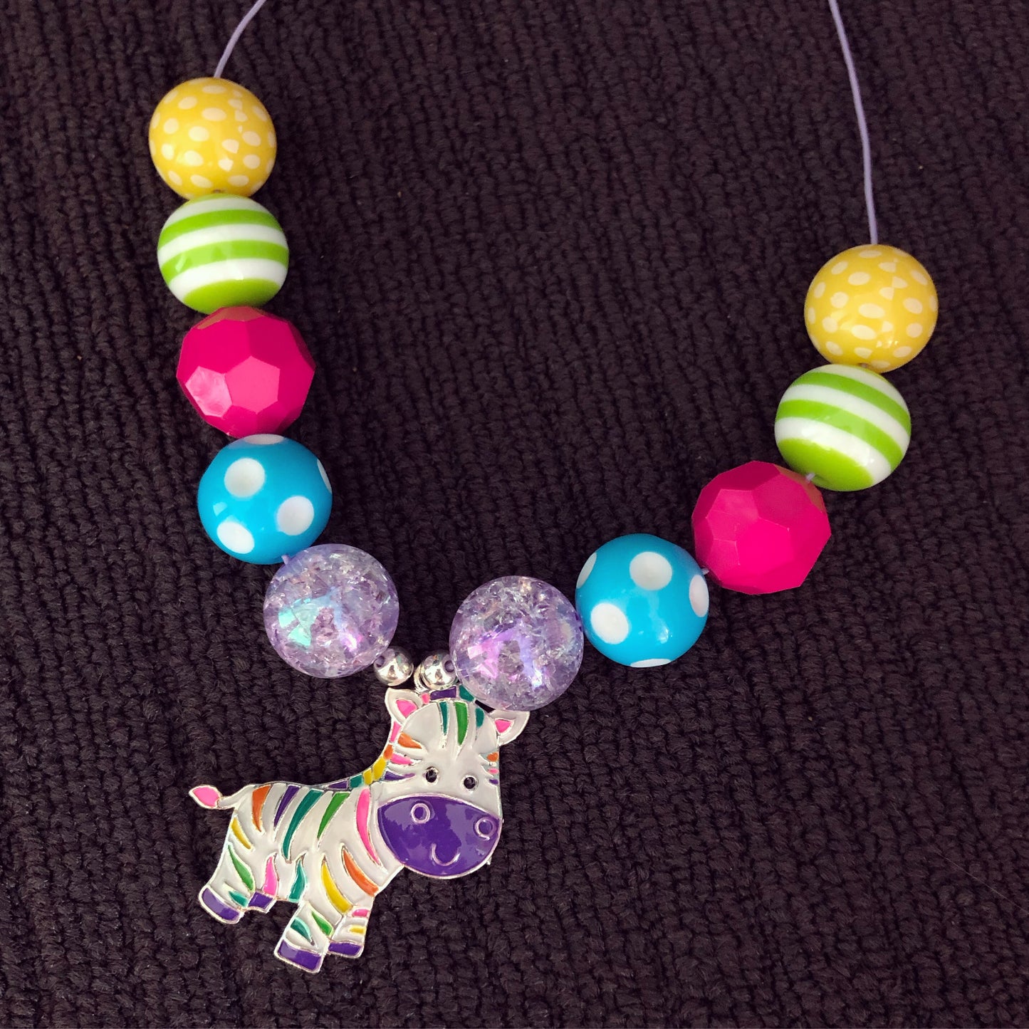 Rainbow Zebra Pendant Bubblegum Necklace