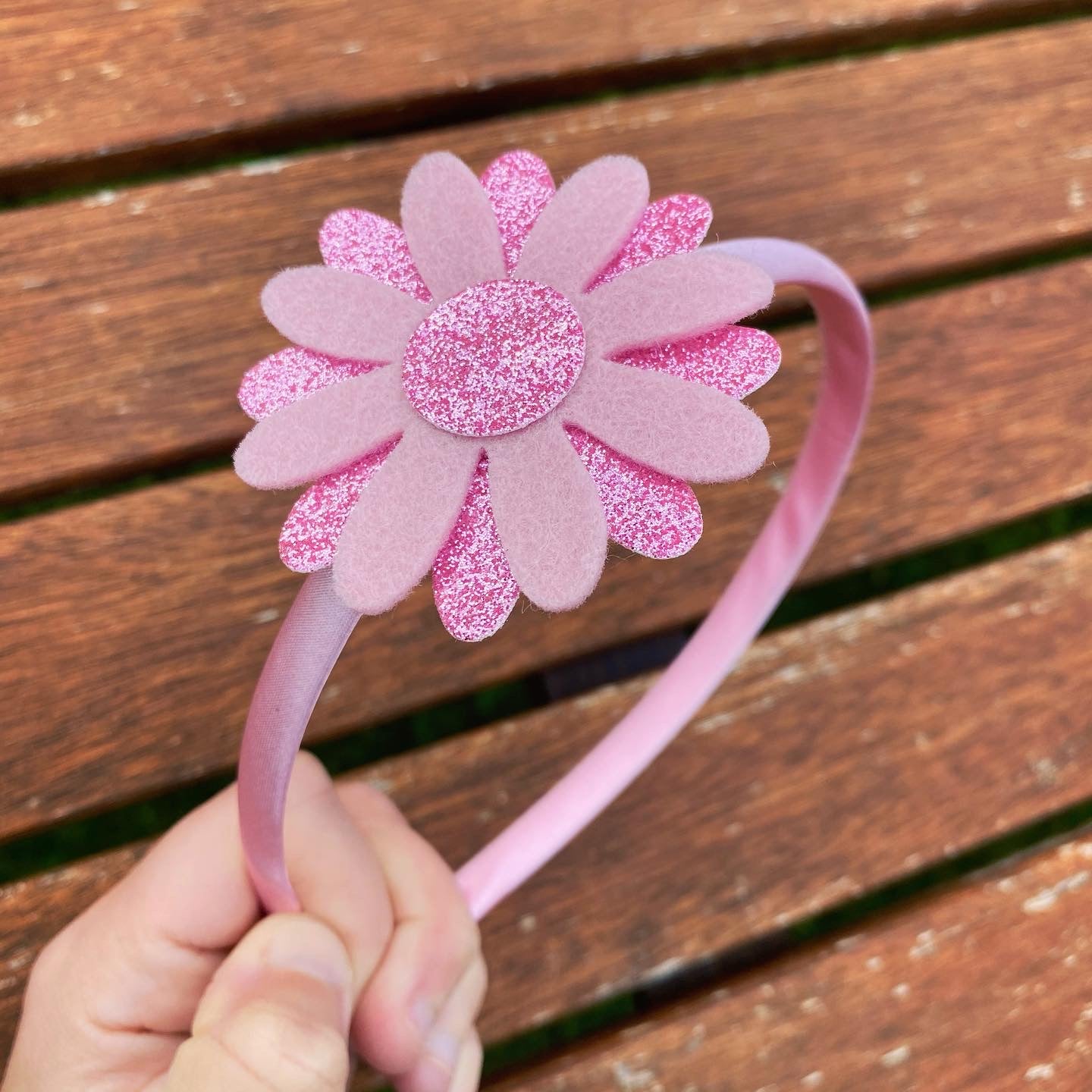 Pink Daisy Satin Headband