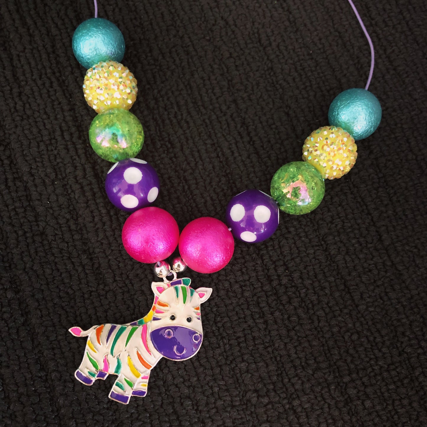 Rainbow Zebra Pendant Bubblegum Necklace
