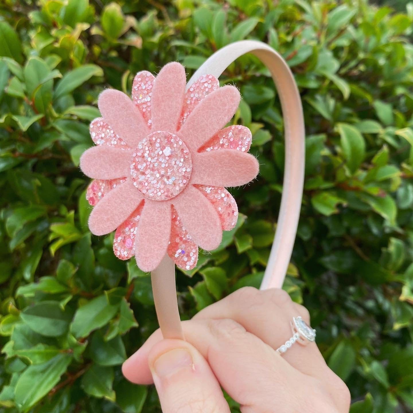 Peach Daisy Satin Headband