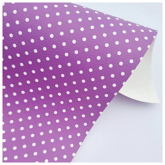 Plum & White Polka Dots Litchi Leather