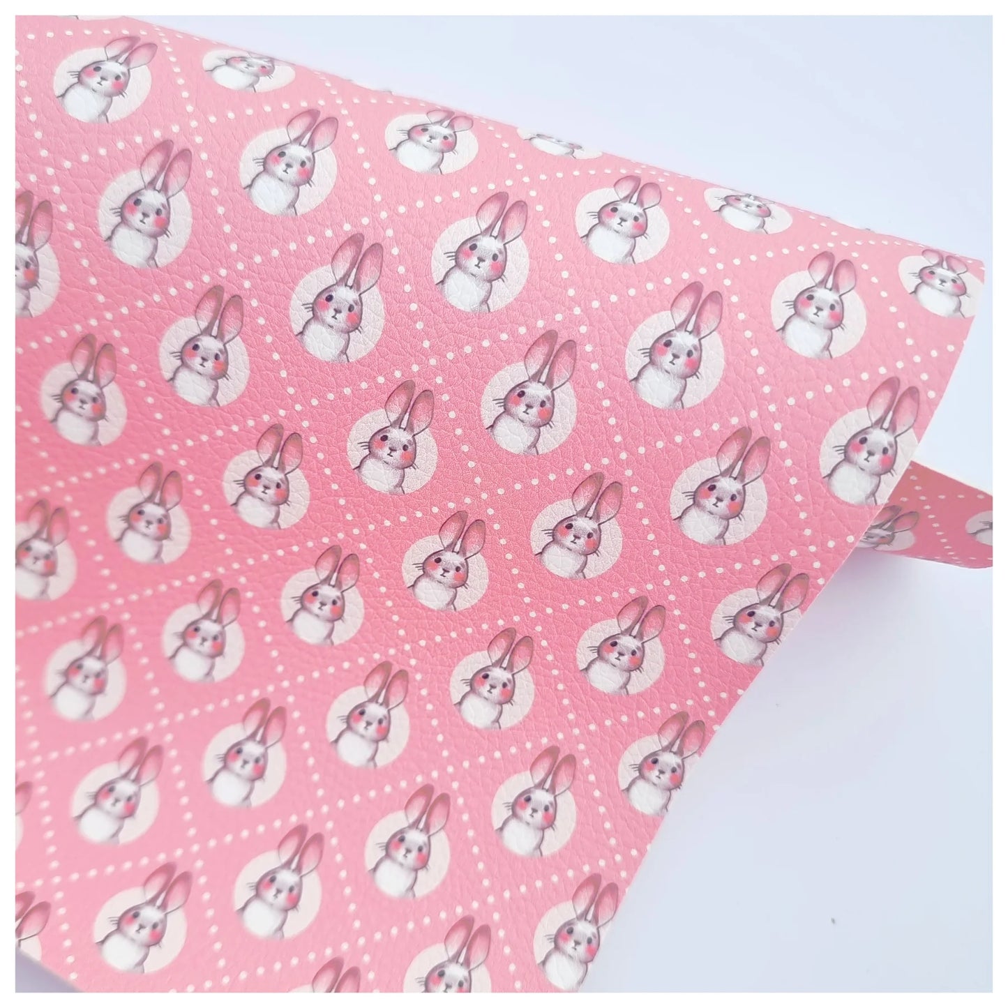 Pink Cameo Bunnies Litchi Leather