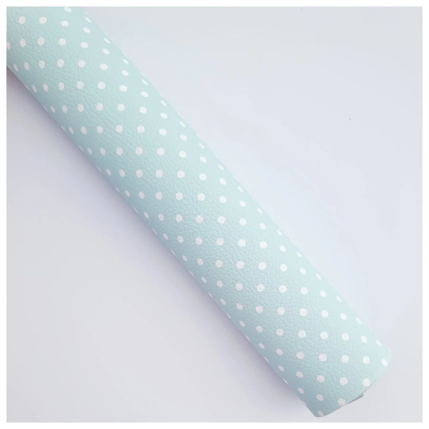 Pale Aqua & White Polka Dots Litchi Leather