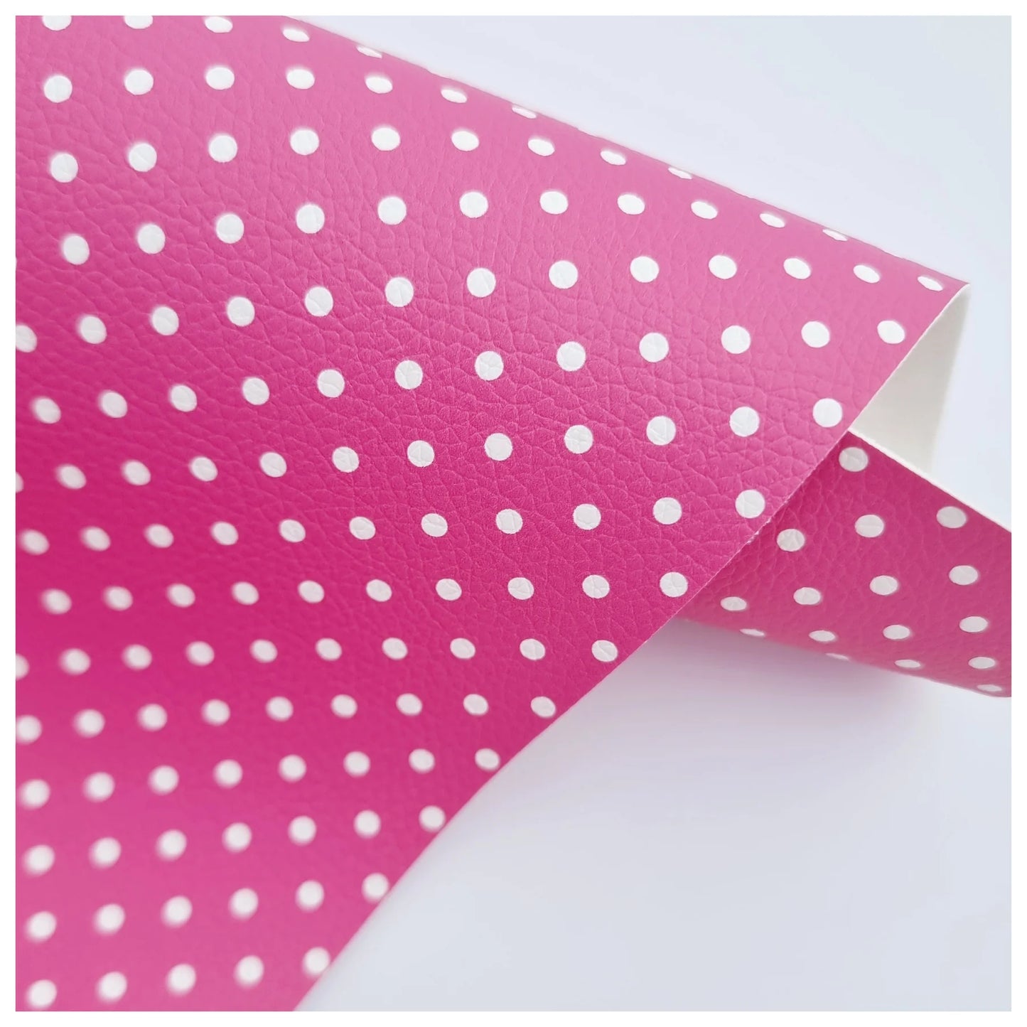 Fuchsia & White Polka Dots Litchi Leather