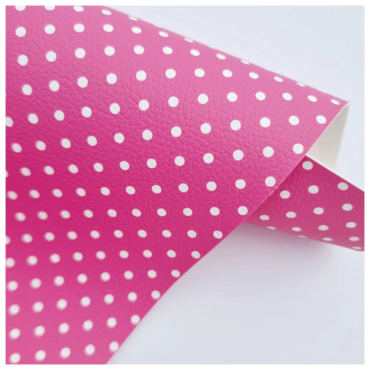 Fuchsia & White Polka Dots Litchi Leather