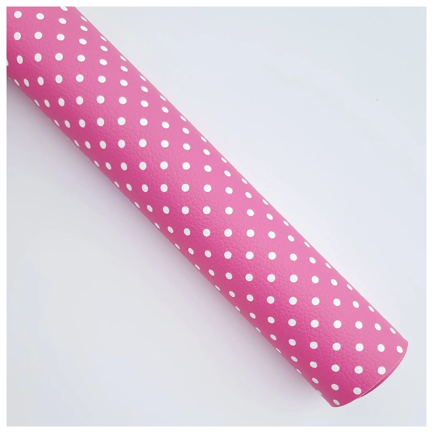 Fuchsia & White Polka Dots Litchi Leather
