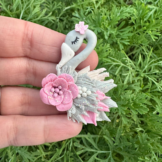 Custom Floral Swan Clay Bow