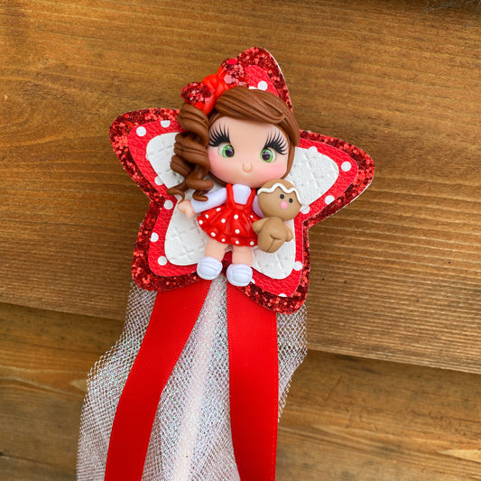 OOAK Red Christmas Girl Clay Wand