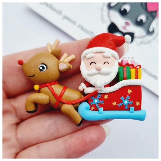 Custom Santa in Sleigh Clay Bow
