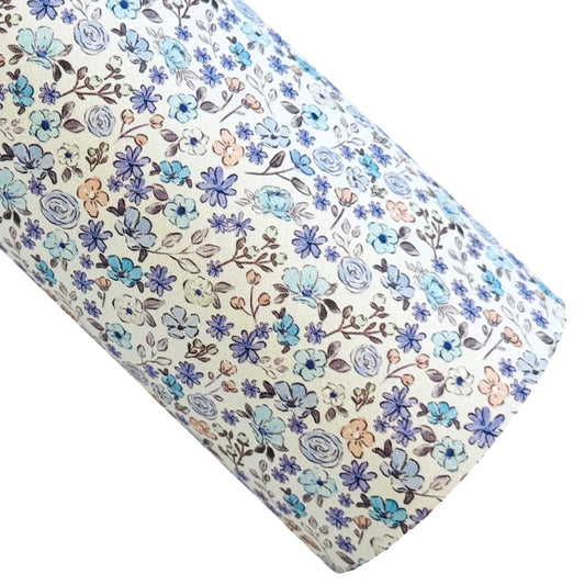 Blue & White Floral Shimmer Suede