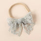 Embroidered Lace Bow on Nylon Headband// Grey