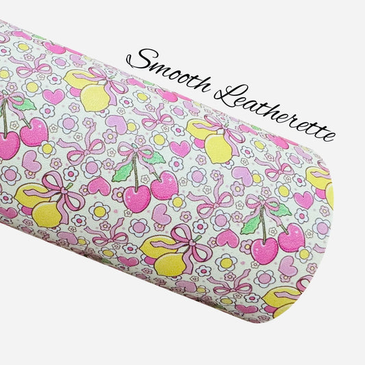 Lemon Cherry Ribbons Smooth Leatherette