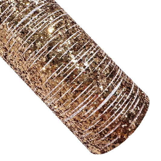 Rose Gold with White Stripes Chunky Glitter