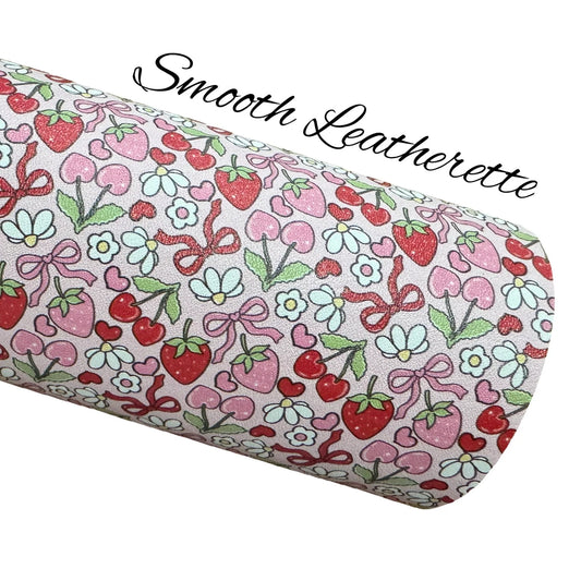 Strawberry Cherry Ribbons Smooth Leatherette