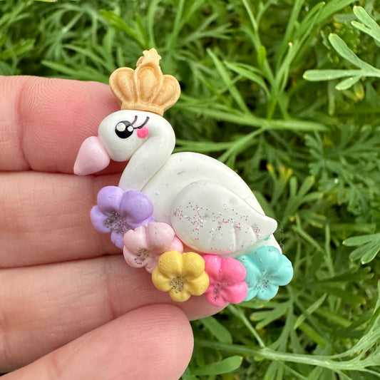 Custom Floral Swan Clay Bow
