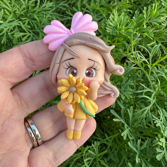 Custom Floral Girl Clay Bow