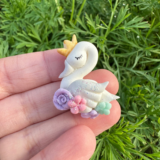 Custom Floral Swan Clay Bow