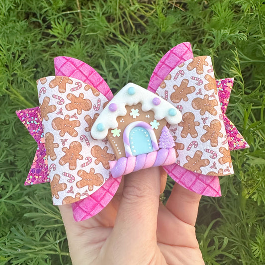 OOAK Pink Gingerbread Maria Clay Bow