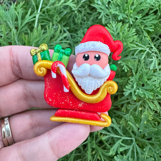 Custom Christmas Santa Sleigh Clay Bow