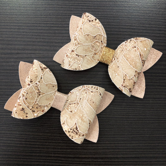 Champagne Imogen Glitter/ Lace Bow