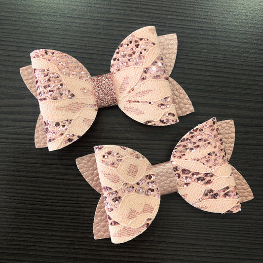 Dusty Pink Imogen Glitter/ Lace Bow