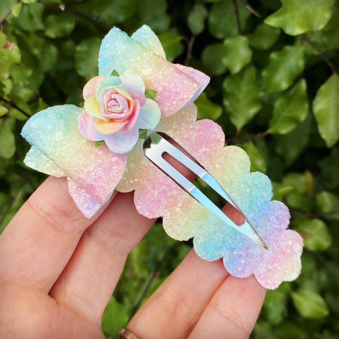 Pastel Rainbow Diamond Dust Large Floral Snap Clip