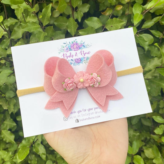 Franchi Fancy Felt Floral Bow (Carnation Pink)