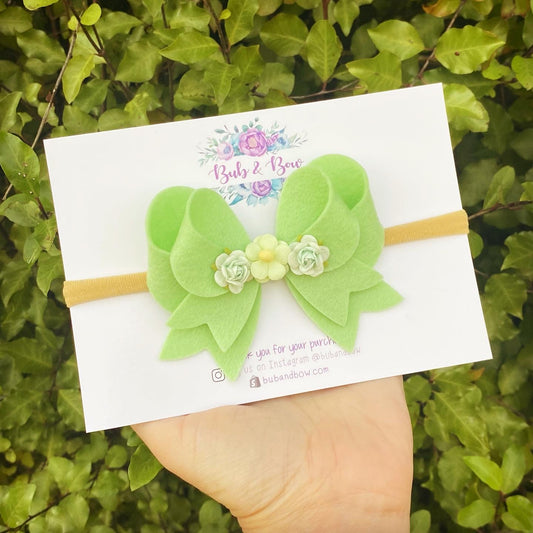 Franchi Fancy Felt Floral Bow (Granny Smith)