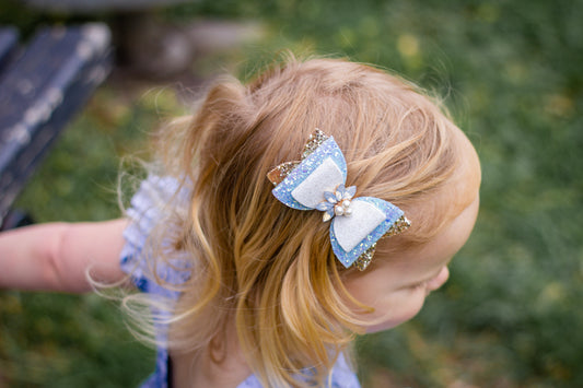 Gold & Blue Fancy Embellished Bow