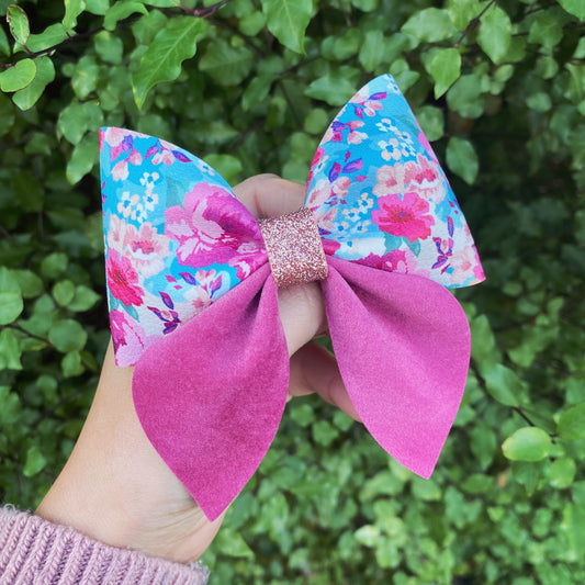 Floral Suede Sailor Bow