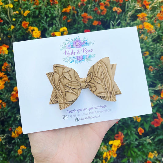 Large Floral Embossed Dolly bow (Latte)