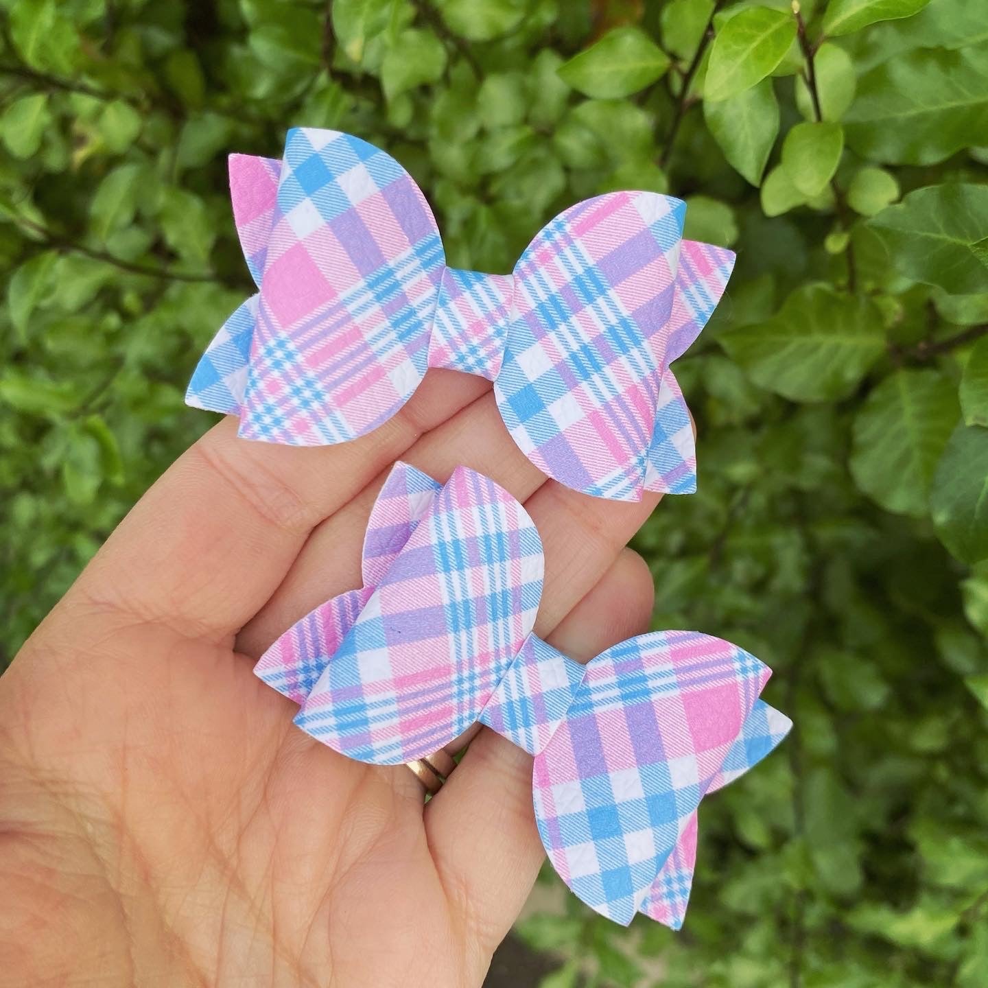Pink & Blue Plaid Mini Piggy Clips
