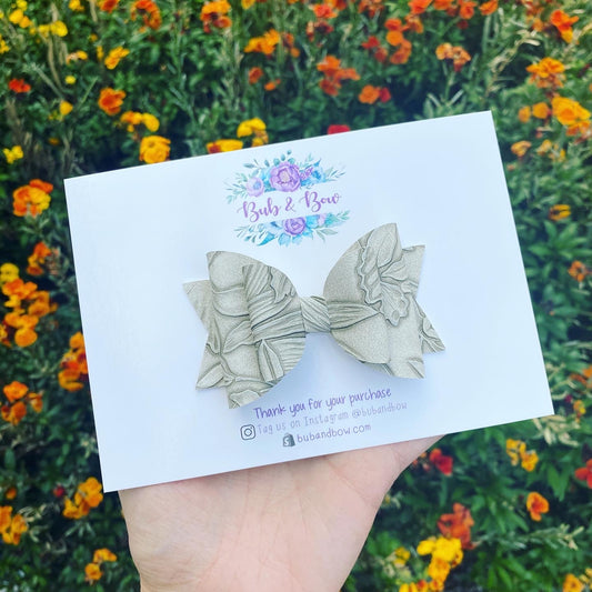 Large Floral Embossed Dolly bow (Grey)