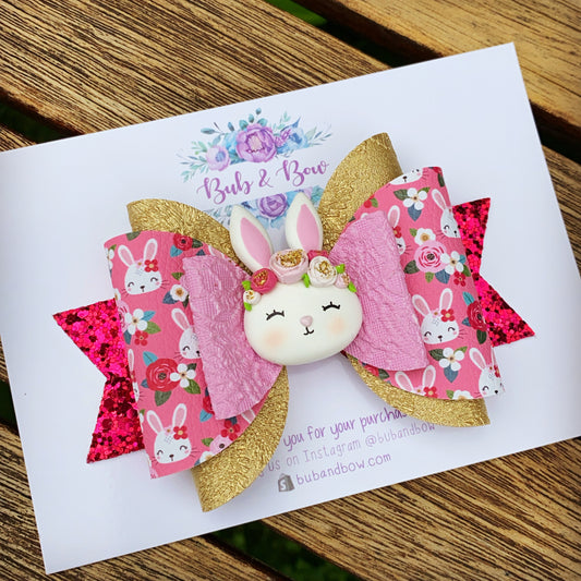 Pink Floral Bunnies Maria Clay Bow