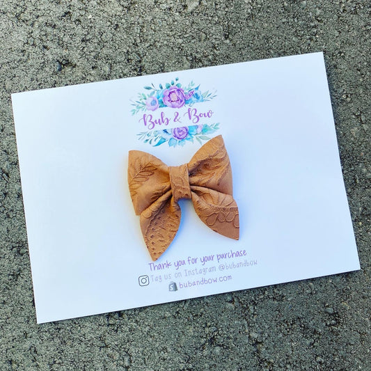 Vintage Floral Embossed Mini Sailor Bow (Saddle Brown)
