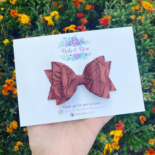 Large Floral Embossed Dolly bow (Maroon)