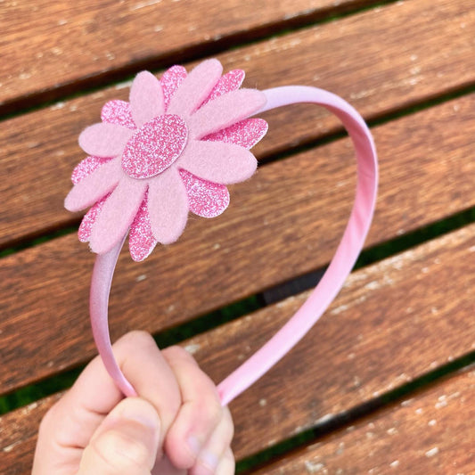 Pink Daisy Satin Headband