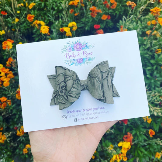 Large Floral Embossed Dolly bow (Silver Grey)
